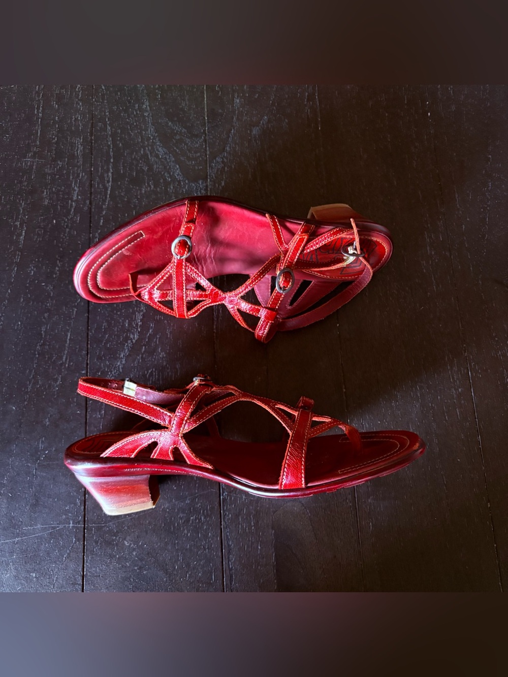 Think! Shoes Women’s Red‎ Leather Strappy Sandals 90s y2k Vintage Size EU 39